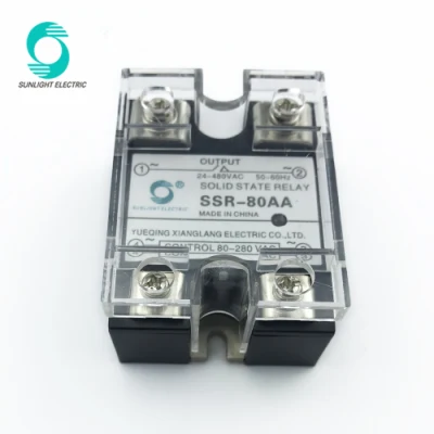 Alta potência SSR-80AA 80A Controle 90V-250VAC Saída 24V-480 AC Relé SSR monofásico Relé de estado sólido